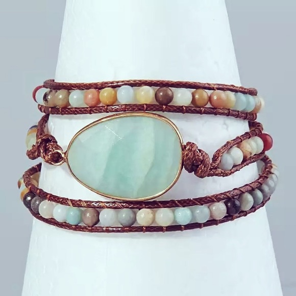 24 HRS SALE ONLY - NWT Handmade Natural Stone Bracelet Leather Wrap - Picture 1 of 3